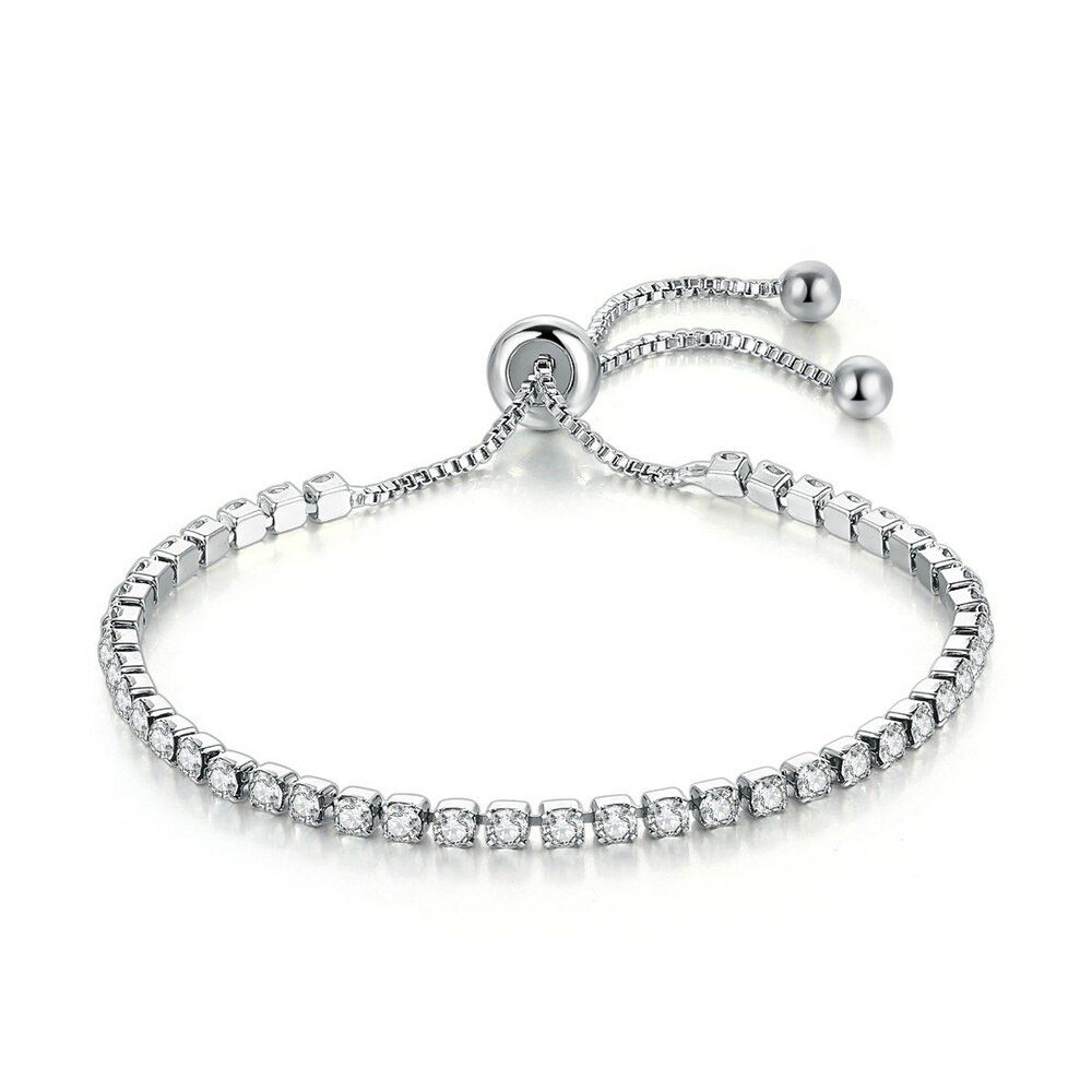 Charm Bracelets For Women Girls Party White Gold Small CZ Stone Adjustable Bridal Jewelry DWH095M: Clear Stone