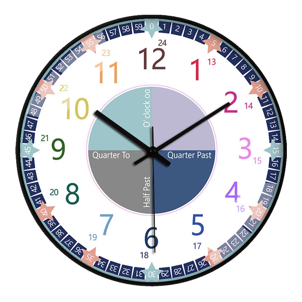 Zegar ścienny nowoczesny kreatywny dzieci sypialnia cichy zegarek zegary ścienne wystrój domu prezent łatwo nauczyć się czasu okrągły nowoczesny: A