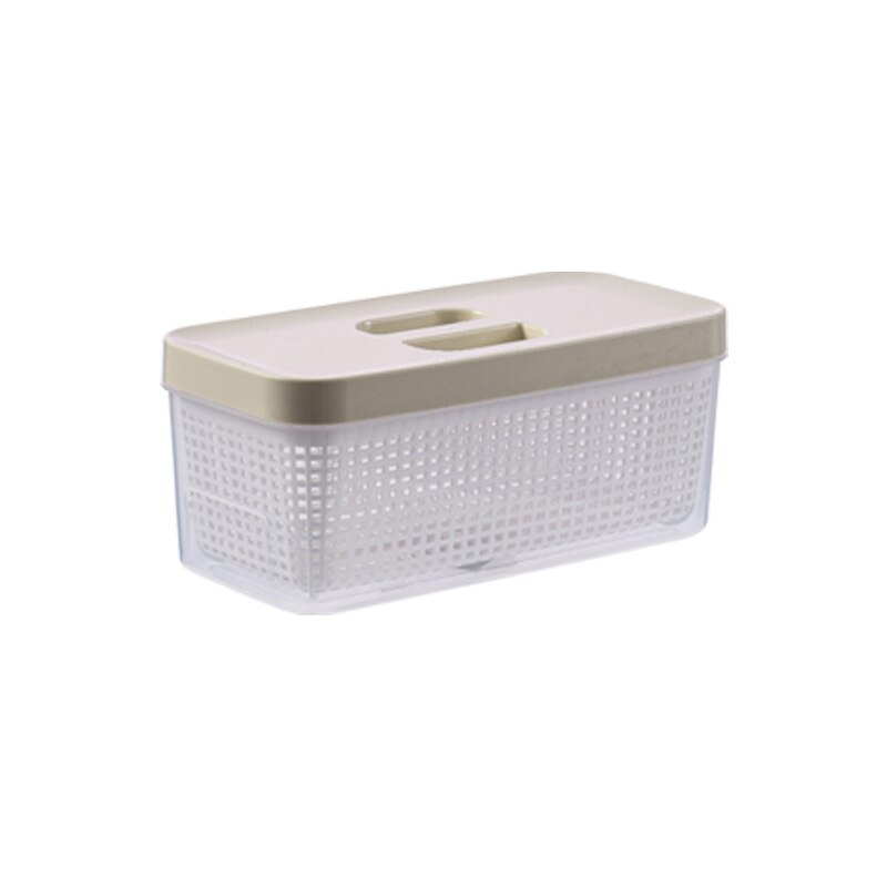 Japanese Plastic Double-Layer Drain Storage Box Rectangle Refrigerator Transparent Sealed Food Preservation Box: Beige