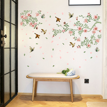 Blomst fugl stue soveværelse badeværelse glasdør dekoration vægmaleri selvklæbende aftagelige miljøvenlige wallstickers mærkater  dc28