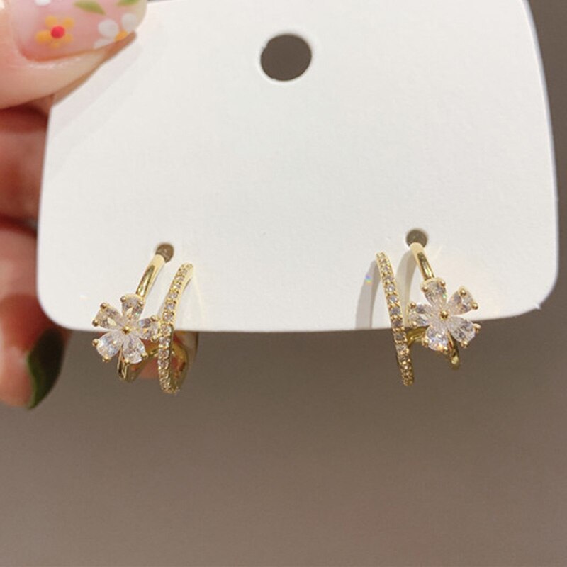 2022 neue Koreanische Luxus Kristall Zirkon Blume Zucht Ohrringe Für Frauen Elegante Metall Gold Ohrringe Mädchen Partei Schmuck