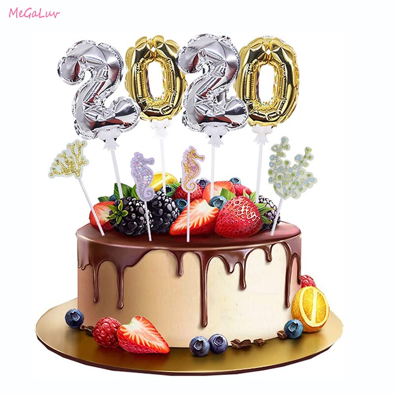 7Inch Mini Gold Silver Foil Number Balloons Cake Topper Diy Kids Birthday Cake Flags For Wedding Anniversary Birthday Decoration