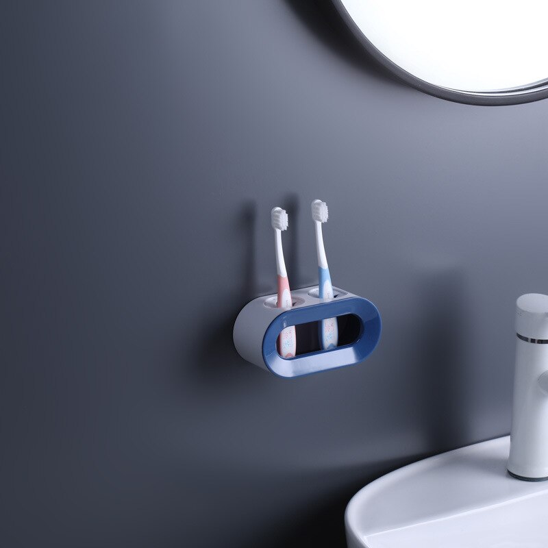 Double Hole Toothbrush Rack Wall Mounted Electric Toothbrush Holder Stand Bathroom Toothpaste Toothbrush Organizer Storage Rack: Blue