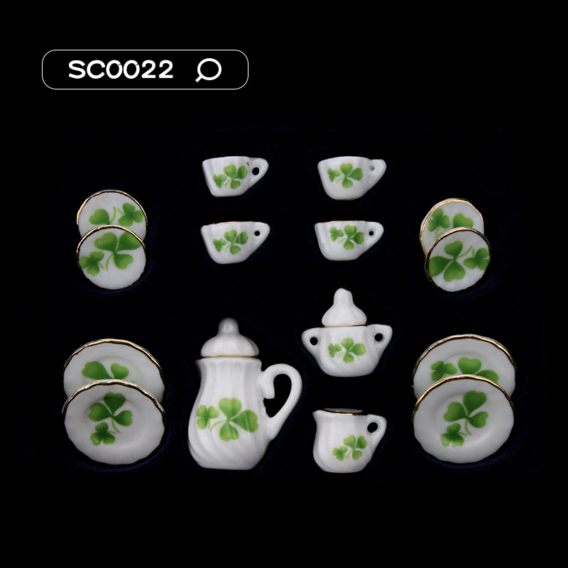 15Pcs 1/12 Dollhouse Miniature Accessories Mini Ceramics Tea Set Simulation Kettle Plate Cup Model Toys Doll House Decoration: Burgundy