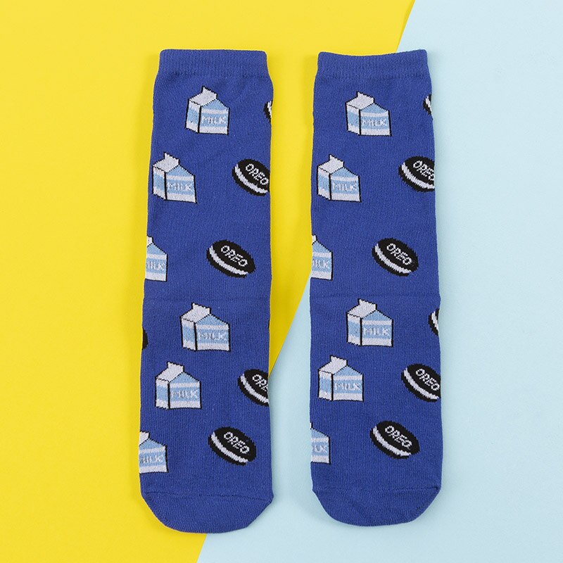 Frauen Socken Lustige Nette Karikatur Obst Banane Avocado Zitrone Ei Cookie Donuts essen Glücklich Japanischen Harajuku Skateboard Socken