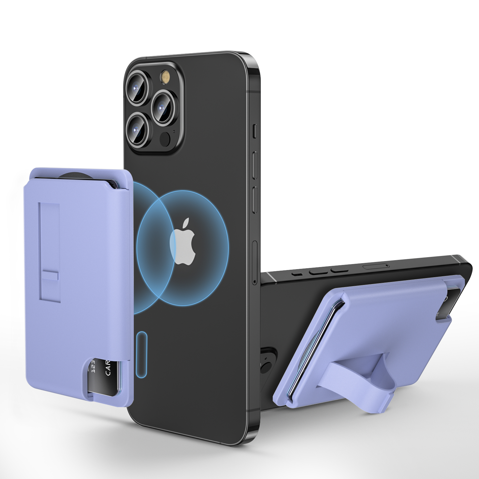 Cartera magnética para Magsafe para iPhone 15 14 13 con tarjetero de agarre, soporte para teléfono 99% con soporte para teléfono, accesorios para bolsa: Morado