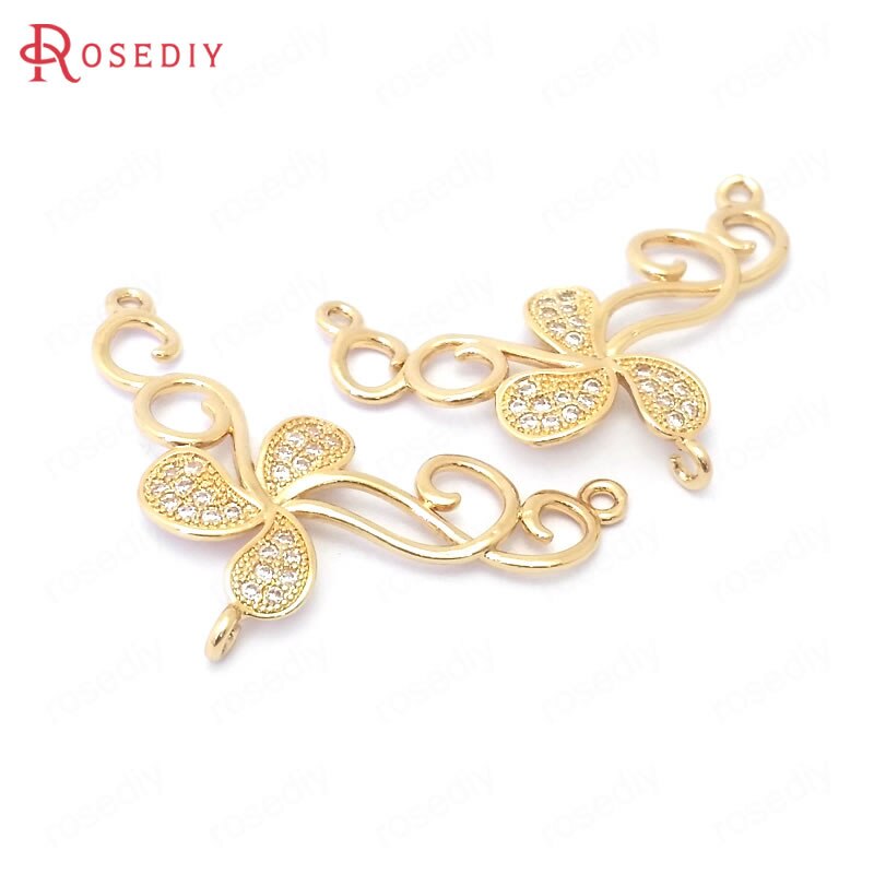 (39084)6Stck 23x35MM 24k Champagner Farbe Durcheinander und Zirkon Gebogene Blume Reben Charme Anhänger Schmuck Machen diy Zubehör