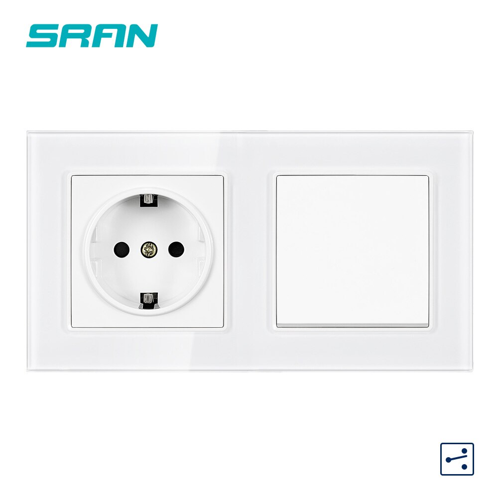 Enchufe de pared de la Unión Europea SRAN con interruptor basculante, enchufe de 220v 16A 153*82 panel de cristal con interruptor de luz 1 gang 1/2 way