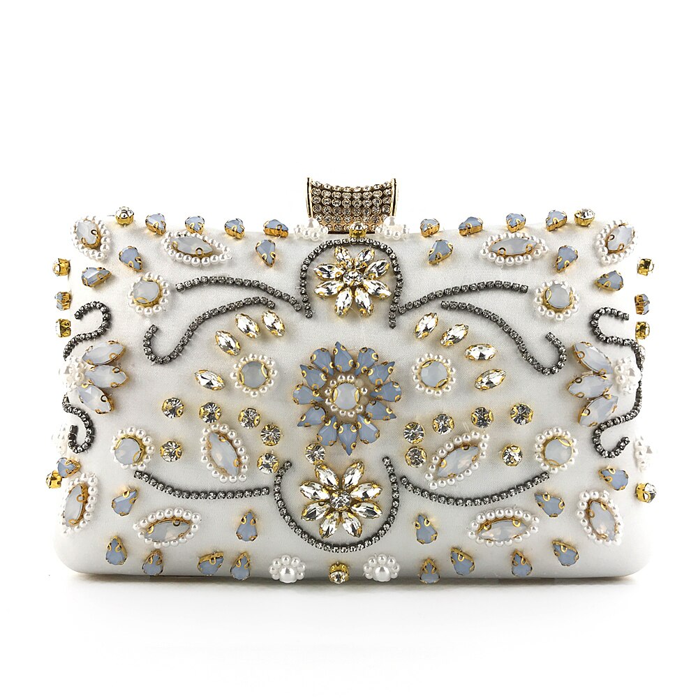 BaoYaFang Frauen Luxus Schwarz Kristall Handtaschen Partei Abend Taschen frau Hochzeit tasche für braut Kette Schulter Taschen Schild Kupplungen: Silber