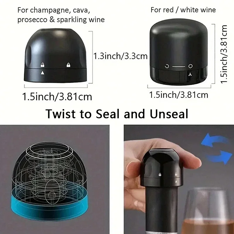 1 pz Nero Cucina Domestica Sigillatura Bottiglie di Vino Rosso Tappi Mini Conservazione Spin A Prova di Perdite Vino Champagne Tappi Tappo