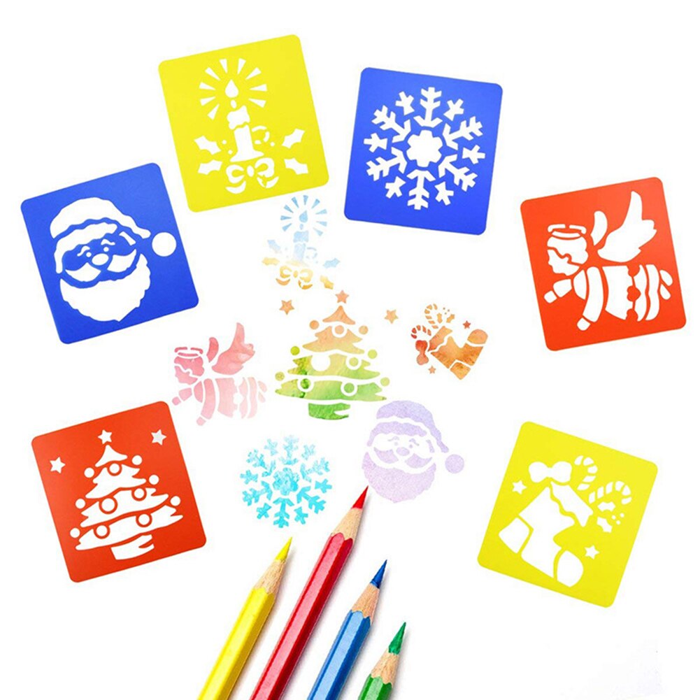 6 st santa snöflinga ängel rita stenciler barn gör-det-själv rita scrapbook mall brevpapper linjal