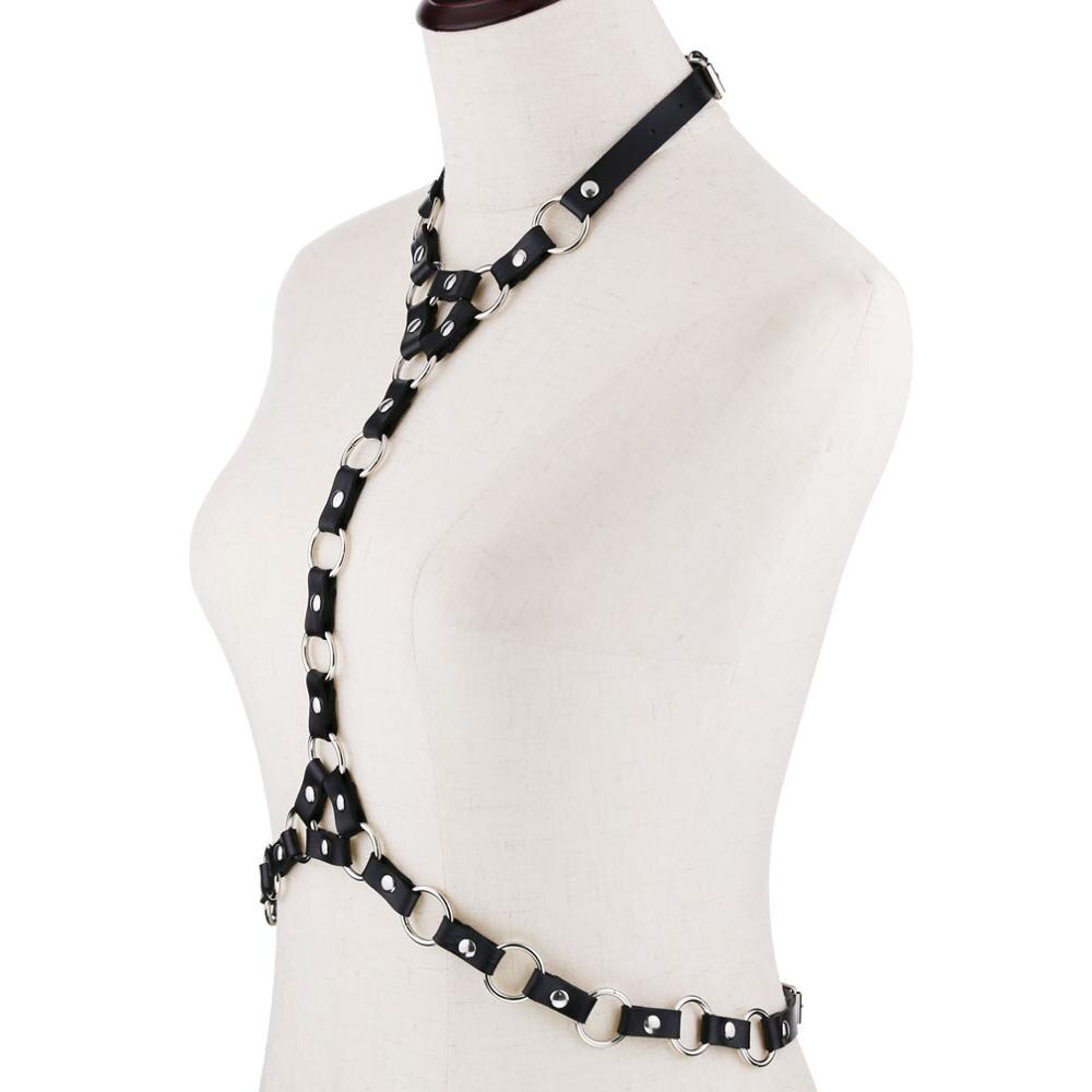 Mode Punk PU Lederen Harnas Body Met O-Ring Choker Bondage Taille Riemen