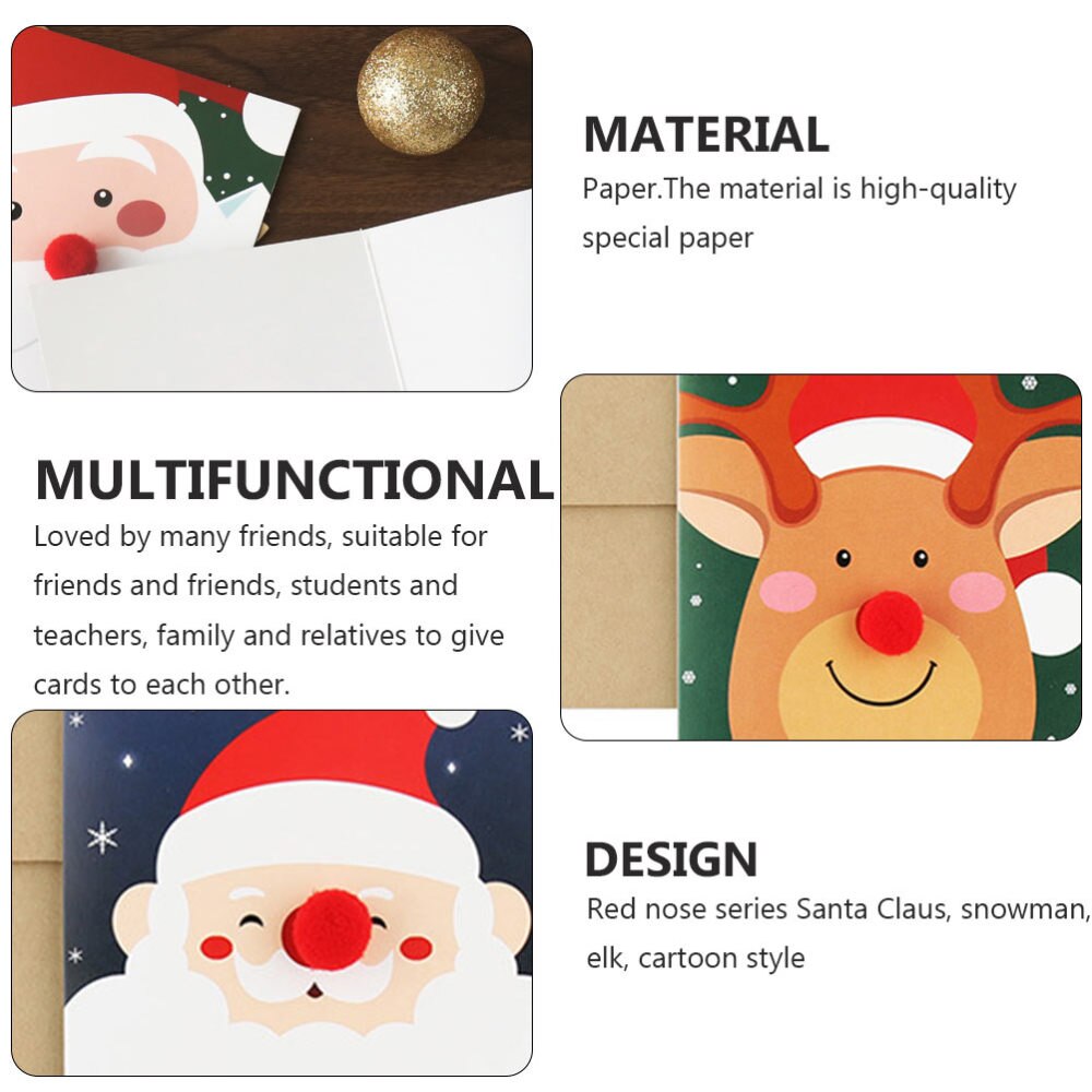 6 stuks kerstgroetkaarten 3d rode neusgroetkaarten met envelop