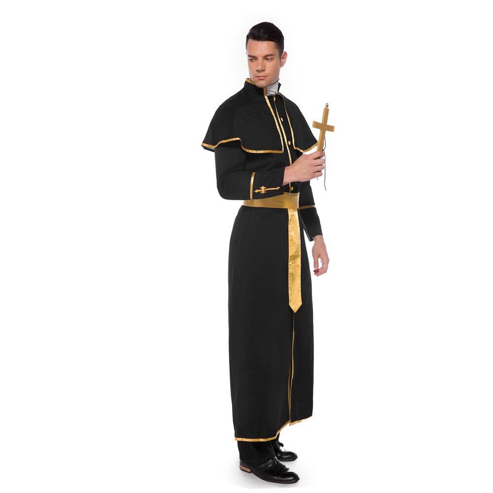Adulto hombre clásico sacerdote Pastor Cosplay disfraz de Halloween monja Jesucristo María sacerdote Drama clérigo vestido de lujo