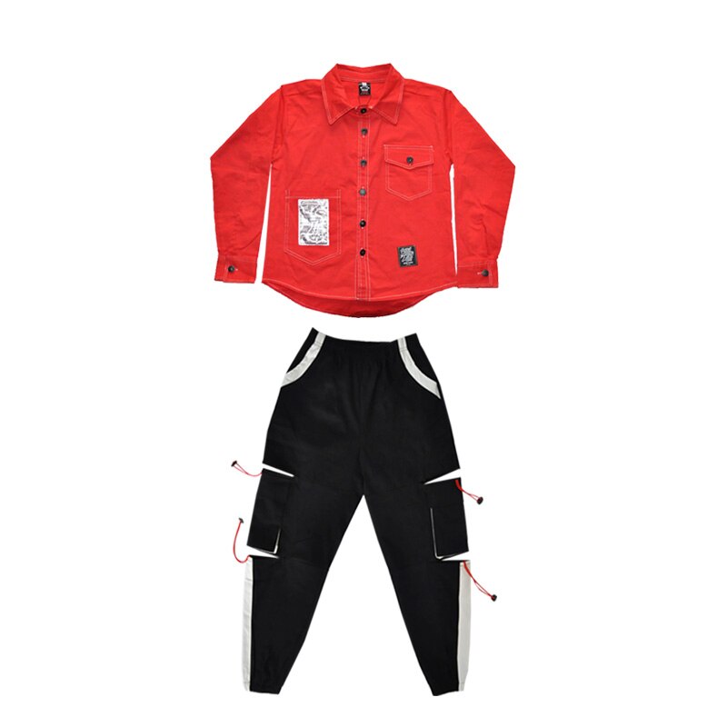 Dziewczyny Jazz nowoczesny taniec kostiumy odzież garnitury dzieci dzieci Hip Hop czerwona koszula Seatpants stroje kostiumy sceniczne DQS3281: 2pcs / 150CM