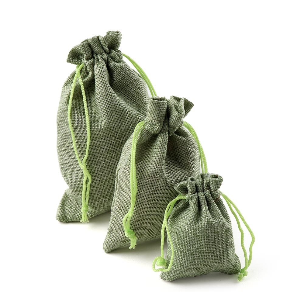 Pochettes en Jute hessien pour mariage | 10 pièces/paquets, nouvelle utile, sac pour mariage, de noël, pochette à cordon, maison: green / 10x14cm