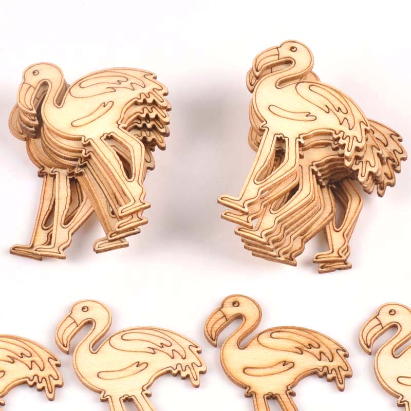 10Pcs 35x51mm Flamingo Pattern Natural Wood Crafts Scrapbook DIY For Wooden Ornaments Handmade Home Decoration Accessories m1807
