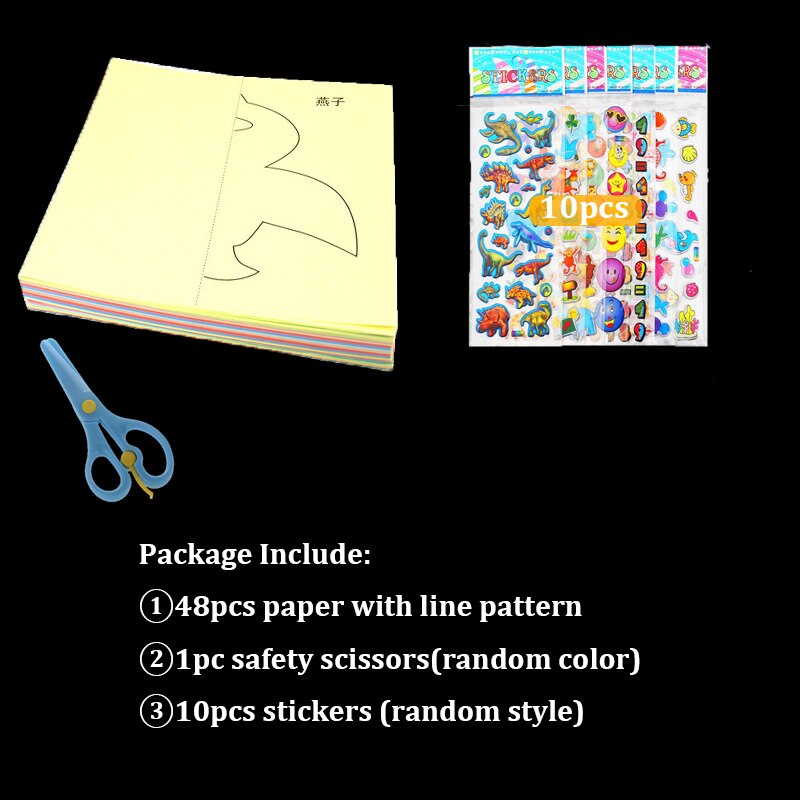 59Pcs Kids Cartoon Color Paper Folding Cutting & Stickers Toys Child Kingergarden Art Craft DIY Learning Education Toy ZXH: 48Line 10Sticker 1S