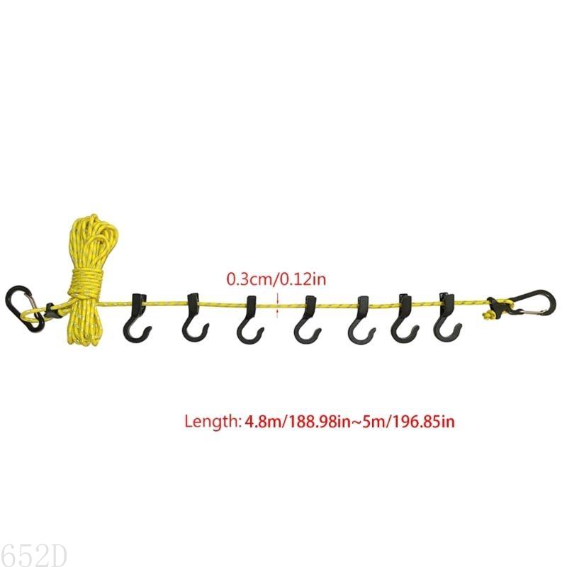 652d 5m utdragbara tvättlinor vindtäta rep tvättlina med 7 klämmor för camping