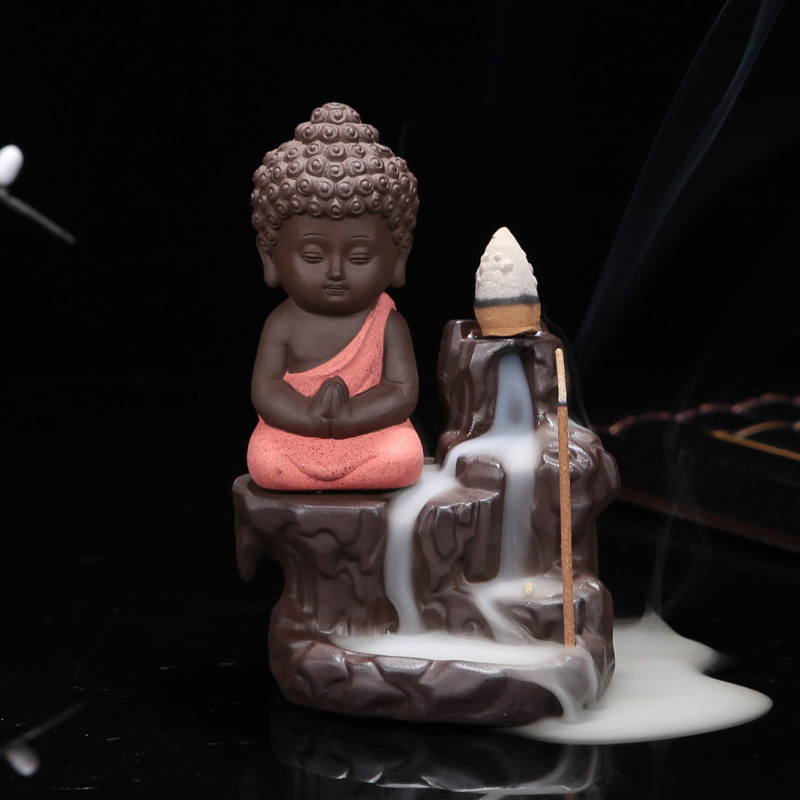 5 stk. røgelseskegler + brænder boligindretning den lille munk lille buddha røgelseskar tilbageløbende røgelsesbrænder hjemmekontor tehus