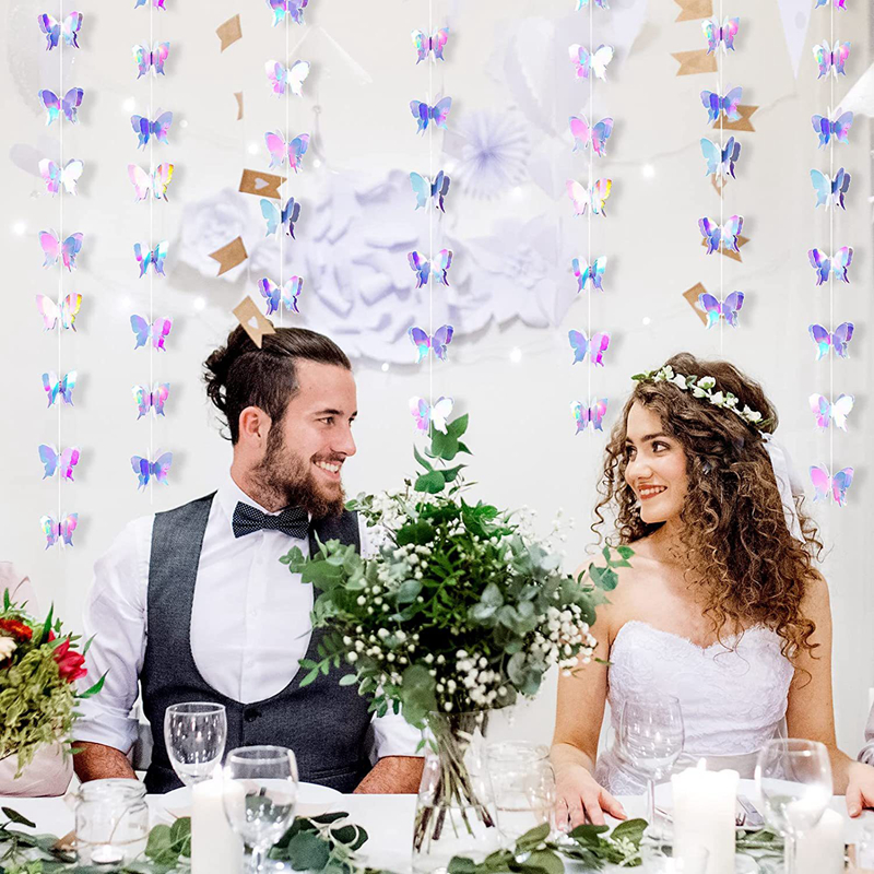 Guirnalda de pancarta de papel de mariposa 3D de 2M, cortinas de bandera colgantes iridiscentes para decoración de fondo de de cumpleaños y boda, Baby Shower