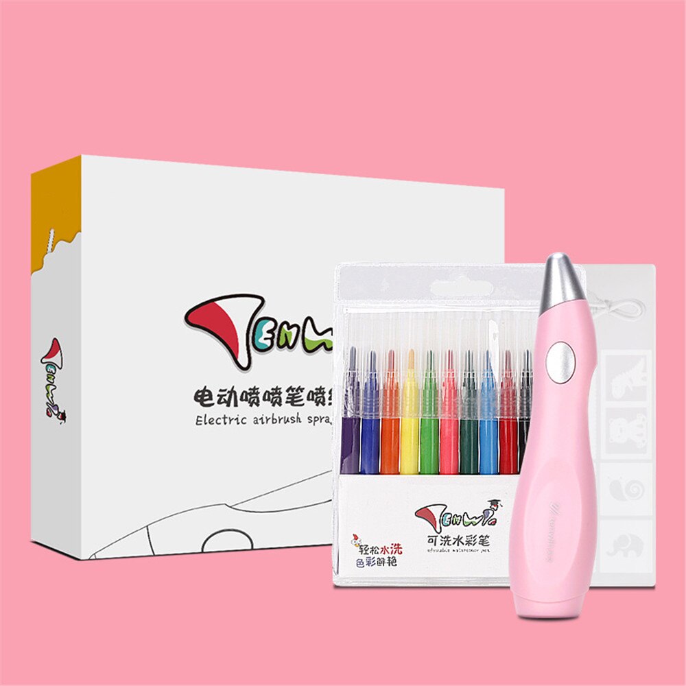12 Kleuren Elektrische Airbrush Aquarel Pen Set Usb Opladen Elektrische Spray Pen Schilderij Tekening Set Voor Kids School Briefpapier: pink