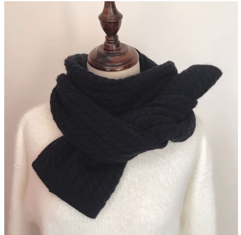 Julypalette Solid Twist Sjaal Vrouwen Herfst Winter Kasjmier Warme Gebreide Sjaals Lange Vrouwelijke Sjaals Pashmina Sjaal 10 Kleuren: Black