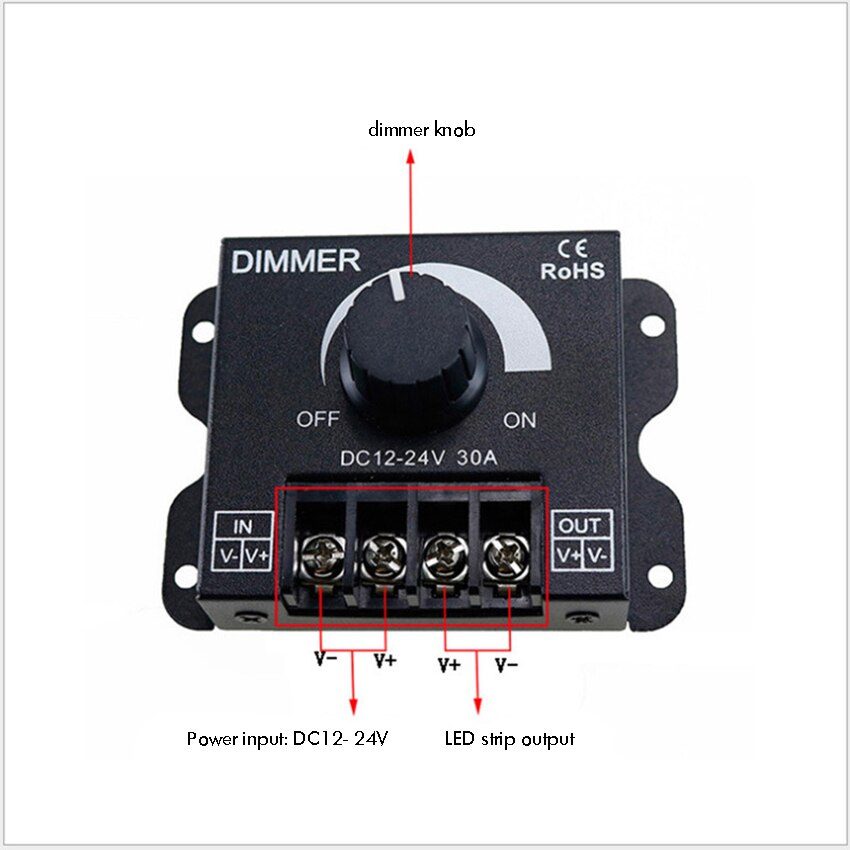 LED Dimmer DC 12V-24V Beleuchtung Dimmen Controller 30A LED Helligkeit Regler Licht Dimmer Schalter für LEDs streifen Rohre Bars
