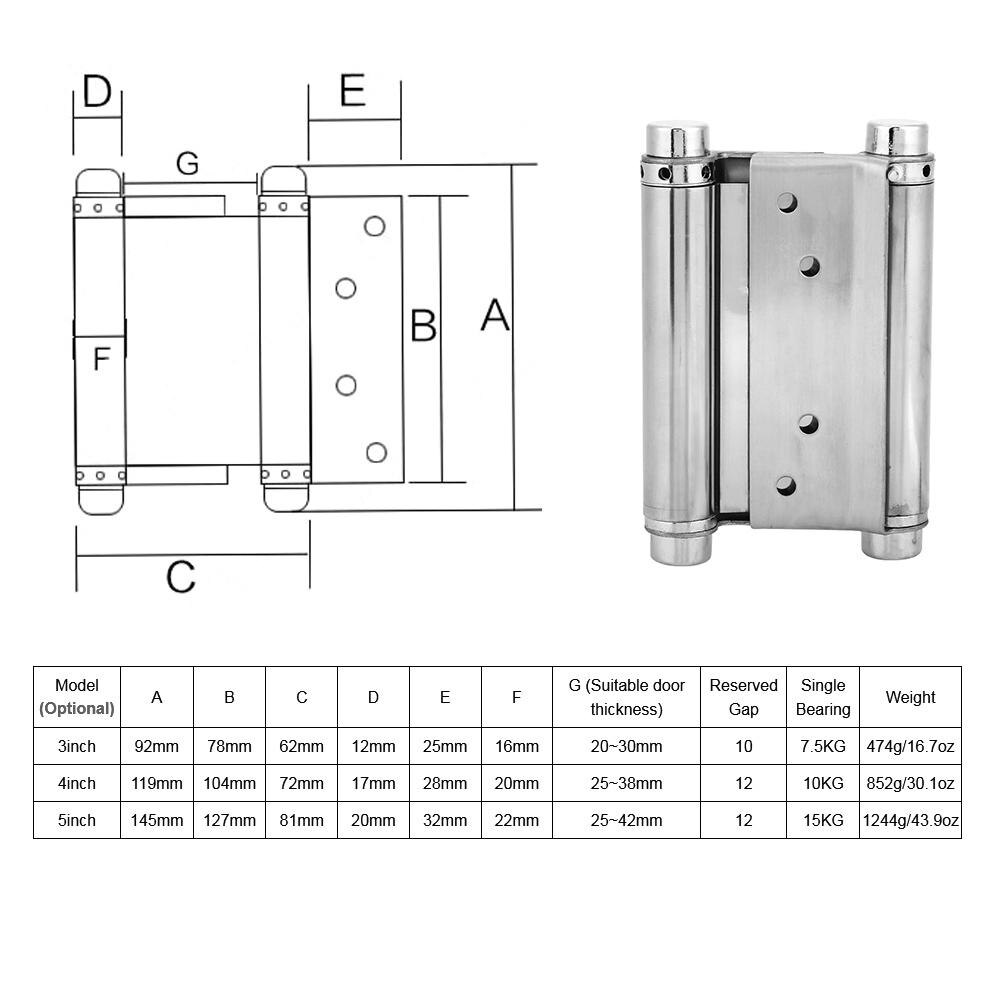 2pcs 3/4/5inch Door Gate Hinge Fittings Stainless Steel Double Action Spring Hinge Hardware For Furniture Tool