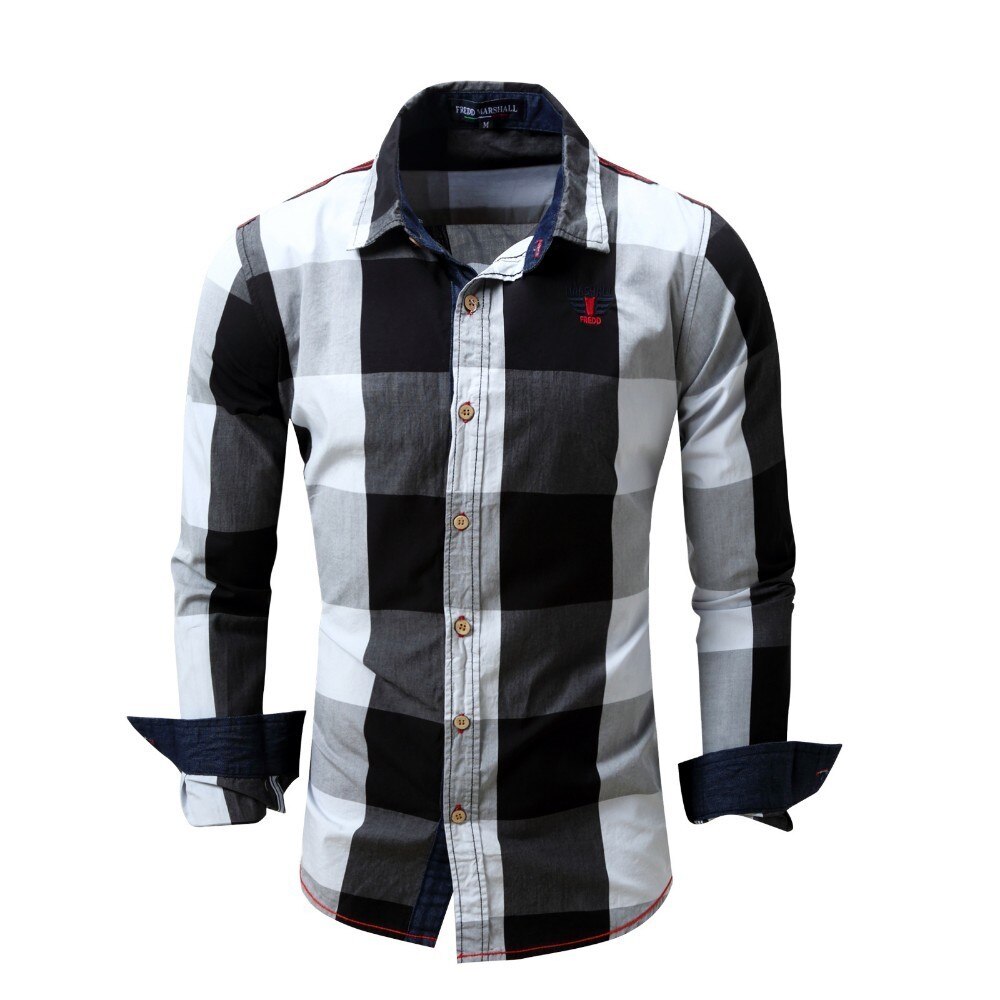 Miesten rento ruudullinen paidat pitkähihaiset paidat miesten mekko mustavalkoinen puuvilla camisa masculina miesten paidat para hombre  fm099