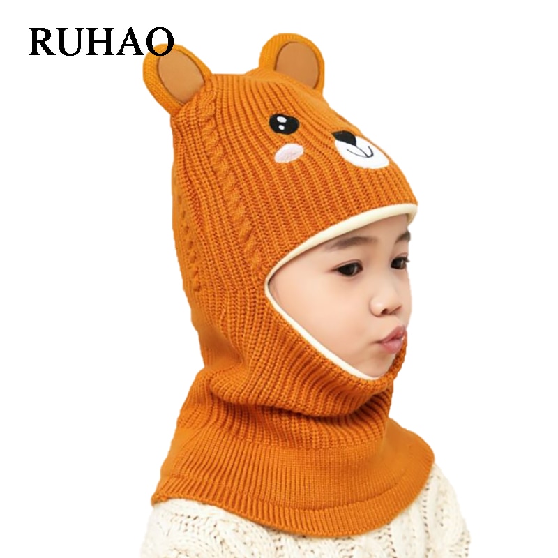 Ruhao cap barn super varm vinter balaclava uld beanies strikket hat og tørklæde til 3-8 år gammel pige dreng hatte