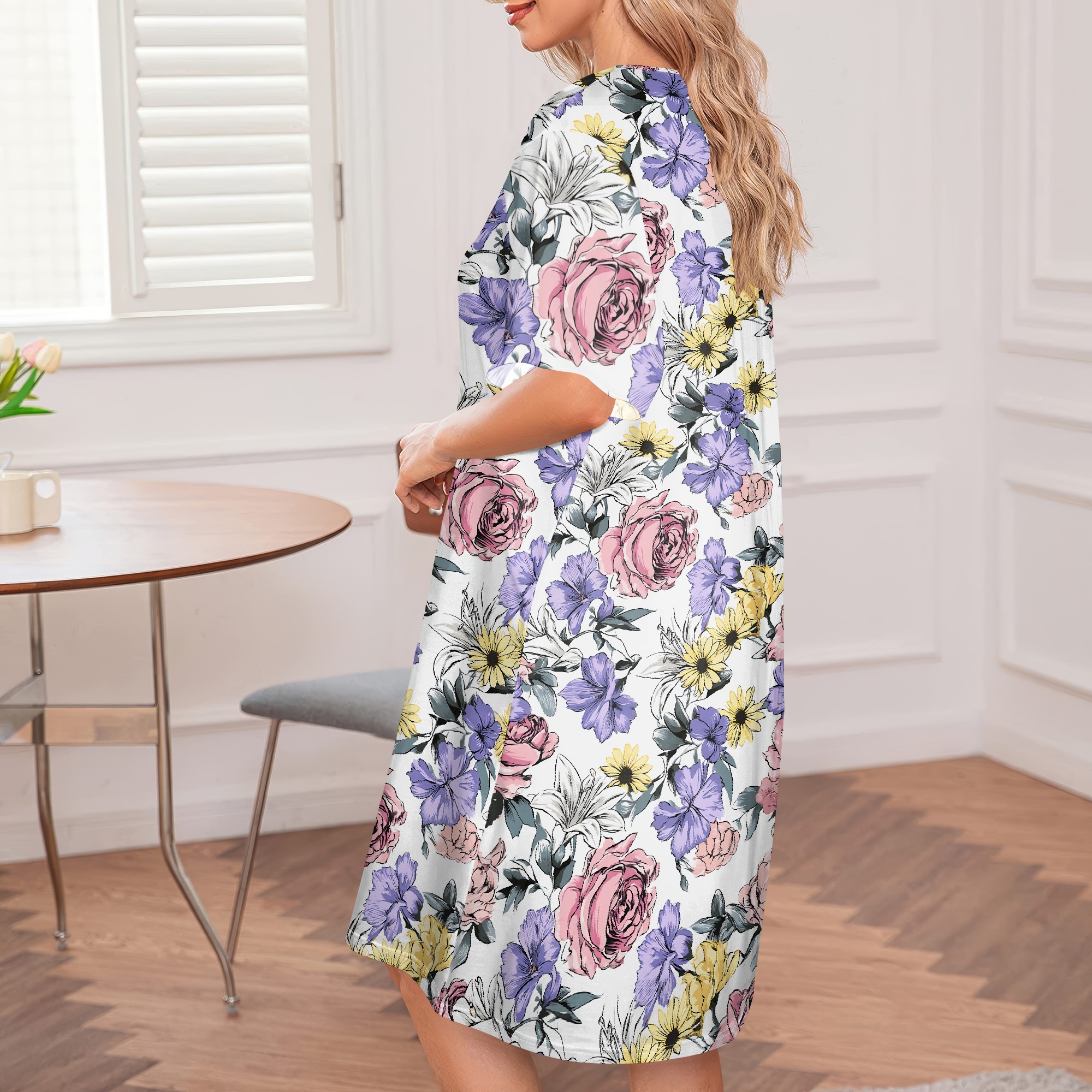 Blomsterprint sommerkjole dame afslappet kjole med knapper og korte ærmer s -3xl vintage blomstermønster