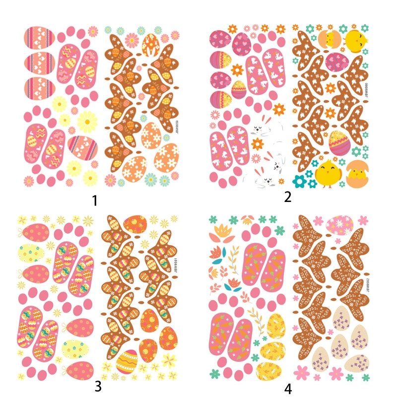 Easter Stickers Cartoon Bunny Egg Footprint Decal Window Glass Wallpaper for Home Bedroom Living Room Door Wall Decor 87HA