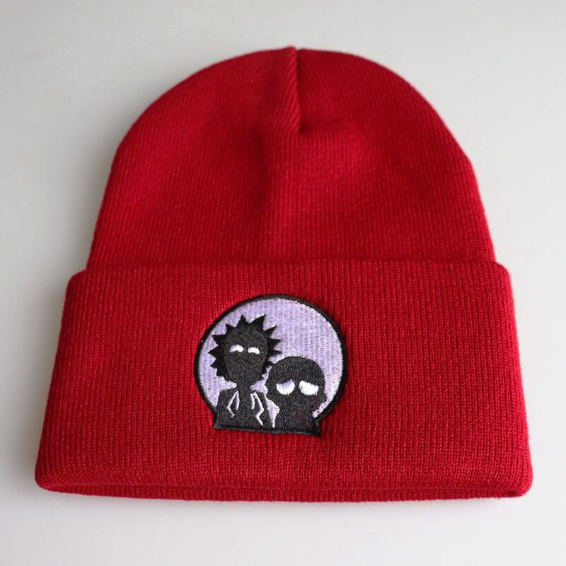 Rick Mützen Rick und Morty Hüte Elastische Stickerei Warme Winter unisex Gestrickte Hütte Skullies UNS Animation Ski Gorros Kappe: Wein rot 02