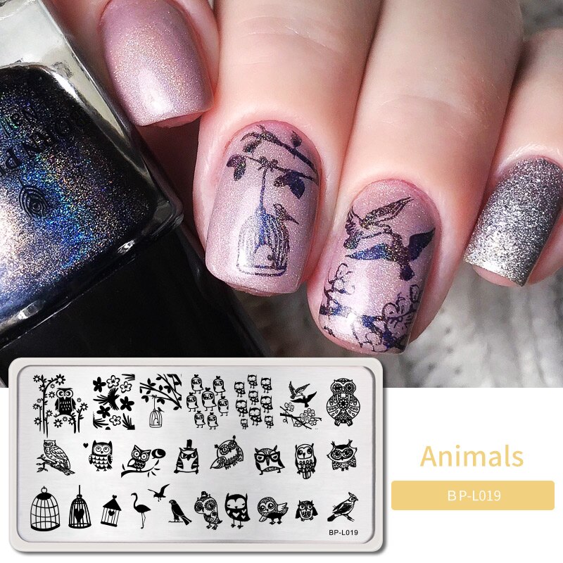 BORN PRETTY-placas para estampación, plantillas de estampado con motivos de animales bonitos, mariposas, manicura rectangular, impresión DIY de placas para uñas