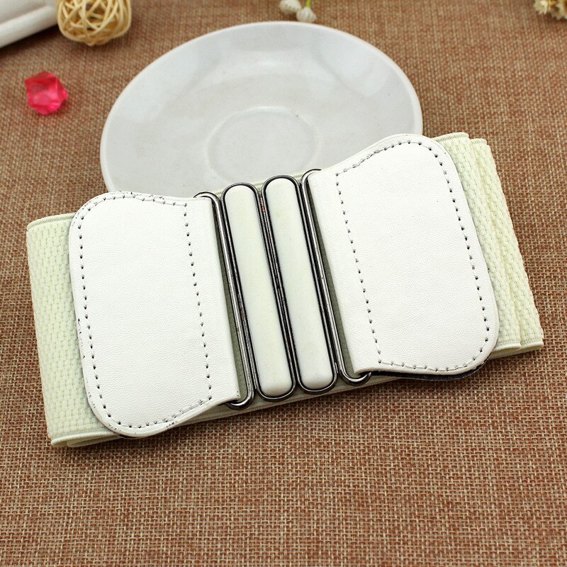 Women Belt Waist Belts Lady Solid Stretch Elastic Wide Belt Dress Adornment for Women Waistband 7.5cm Width 65cm Long: White