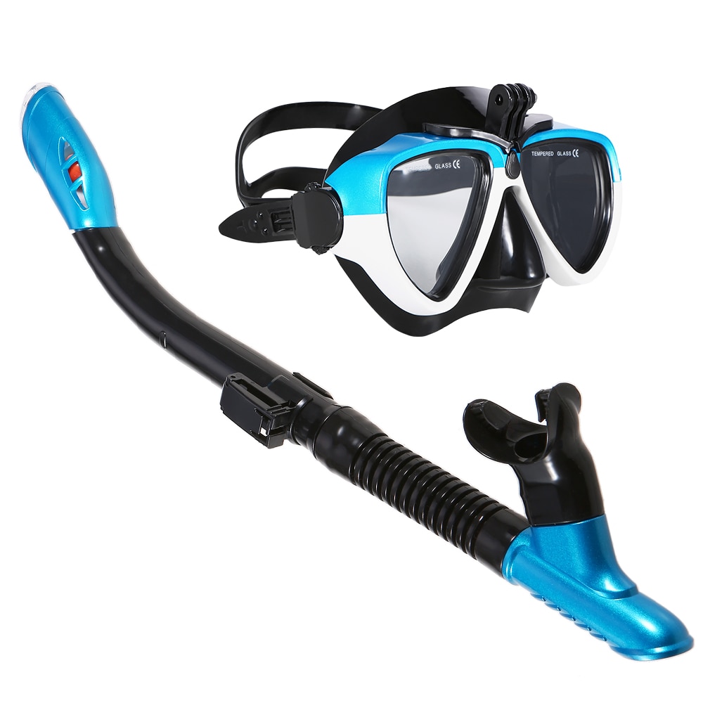 Professional Diving Mask & Snorkel Set - Anti-Fog Goggles - Silicone Swimming & Fishing Gear - Adult: Blue