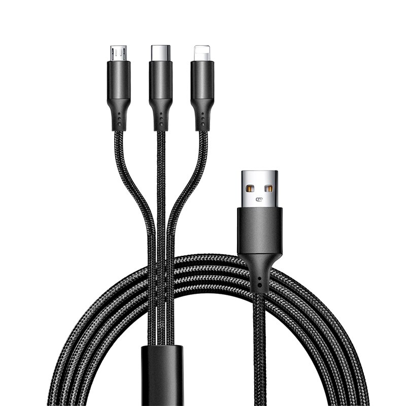 Nohon 3 em 1 cabo usb para iphone xs max xr relâmpago cabo do telefone móvel micro usb tipo c cabo de carregamento para xiaomi carregador cabo: Black