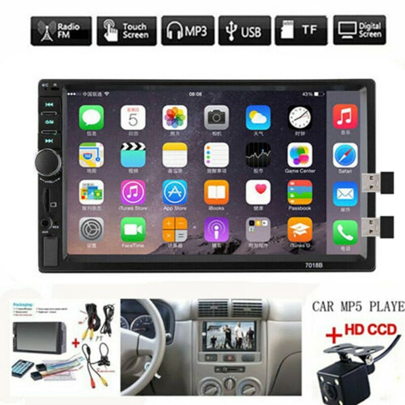 7 Double 7018B 2 DIN Car Radio MP5 Player Touch Screen Bluetooth + Rear Camera