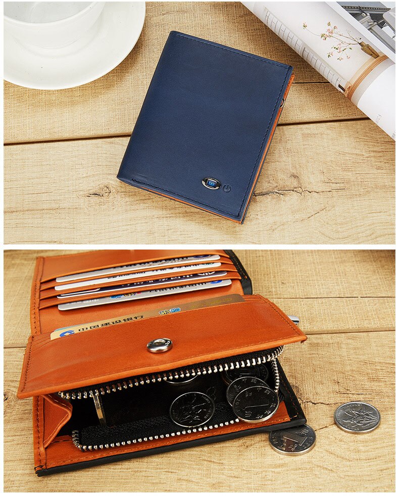 Bluetooth anti-perte alarme portefeuille APP anti-perte portefeuille d'affaires portefeuille en cuir porte-monnaie intelligent anti-perte portefeuille suivi
