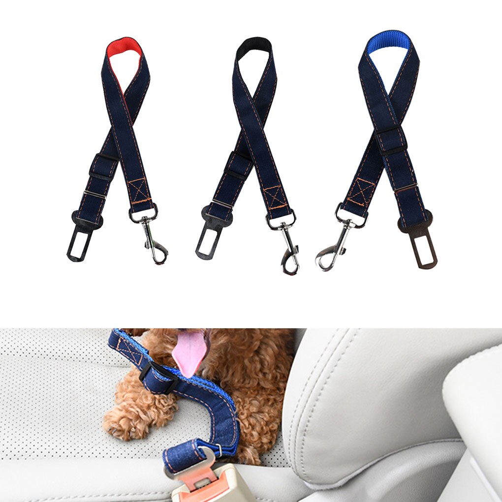 FangNymph Huisdier Auto Veiligheid Touw Verstelbare Autogordel Veiligheid Denim Harnas Hond Katten Terughoudendheid Lood Huisdier Accessoires