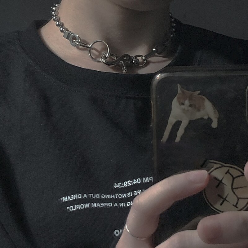 Kpop gotisk punk personlighed sølvfarve nøglering spænde hals kæde krave choker collier halskæde til kvinder mænd egirl smykker