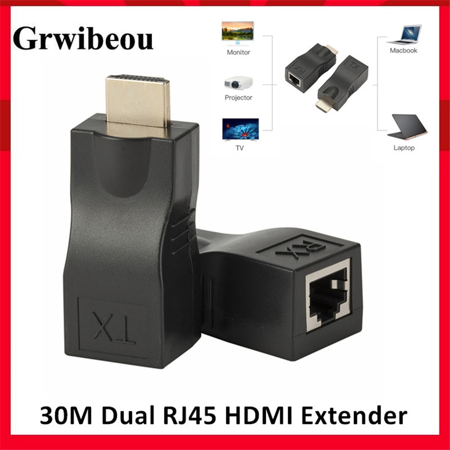 Grwibeou hdmi extender hdmi extension up  to 30m over cat 5e / 6 utp lan ethernet kabel  rj45 porte lan netværk