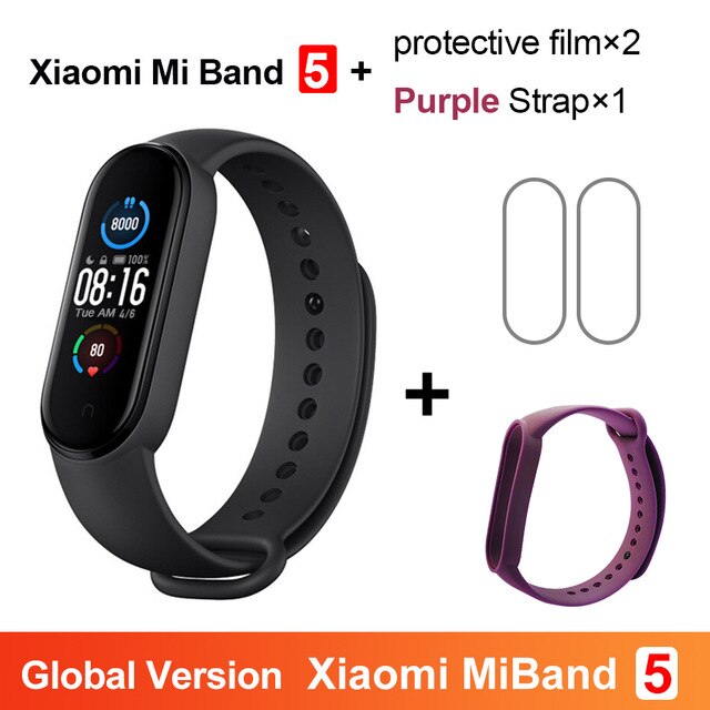 Xiaomi Mi Banda 5 Intelligente Del Braccialetto 4 di Colore Dello Schermo di Tocco di Miband 5 Wristband Fitness Pista di Ossigeno Nel Sangue Monitor di Frequenza Cardiaca smartband: GB Add Purple Strap