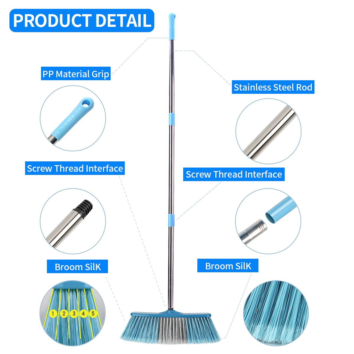 Big Floor Cleaning Broom Adjustable Long Handle Stiff Bristle Grout Brooms Scrubber for Cleaning Outdoor Courtyard Warehouse