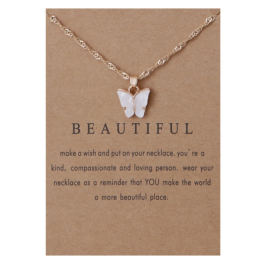 Cute Butterfly Pendant Necklace for Women Jewelry: gold card white