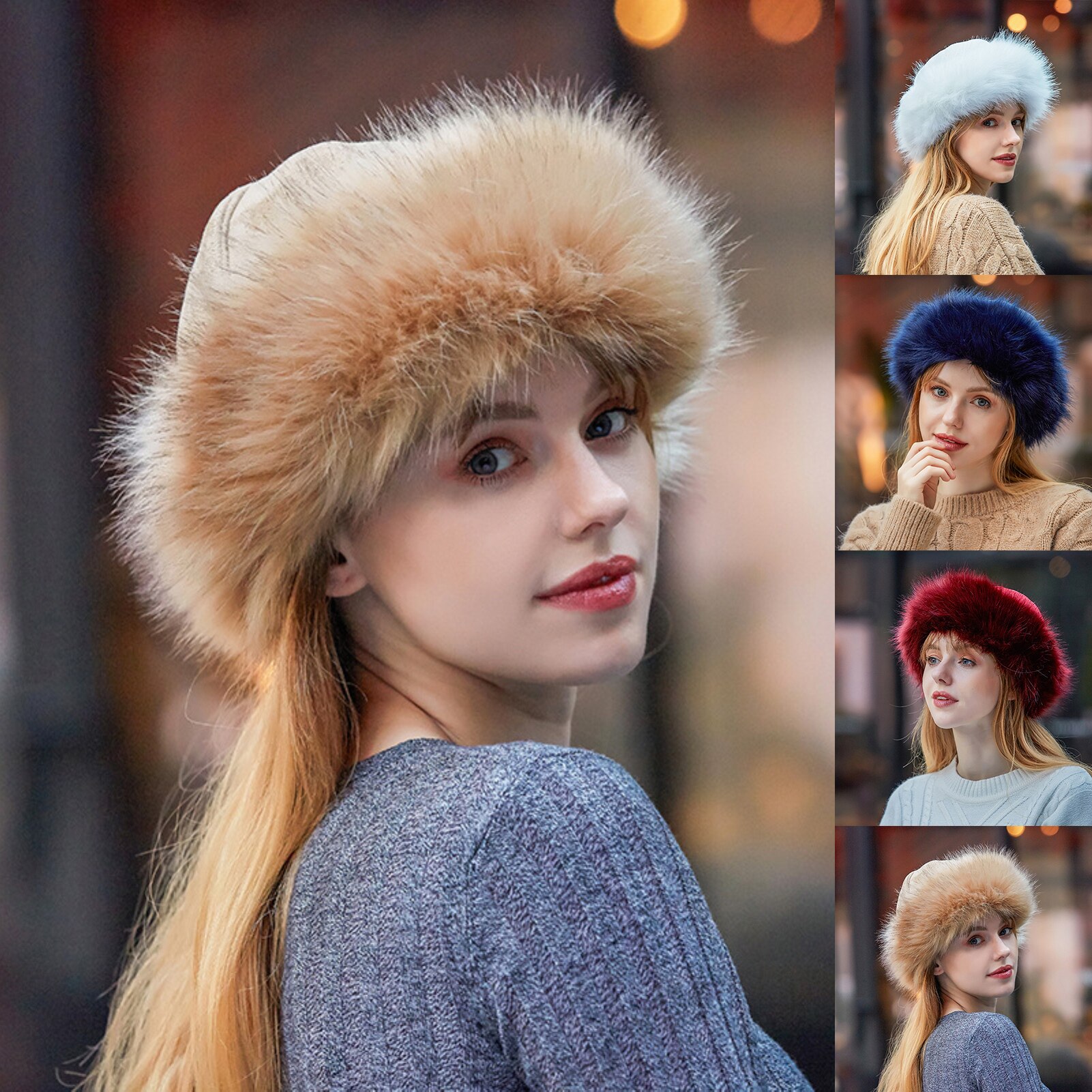 Women&#39;s Winter Fur Hat Dome Mongolian Hat Mongolian Men Women Winter Faux Fur Suede Fluffy Beanie Warm Thick Hat Snow Cap