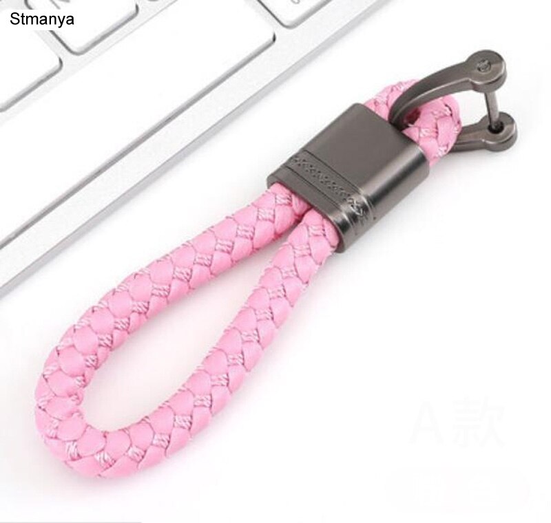 Neue handgewebte Leder Auto Schlüsselanhänger Männer Frauen Seil Schlüsselanhänger Taille Schlüsselanhänger Charme Metall Schlüsselhalter Schmuck: dunkel Rosa
