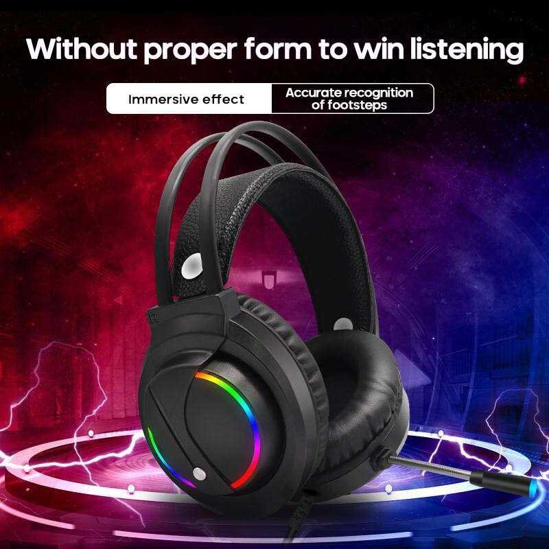 Kabelgebundenes gaming-headset mit farbiger atemlichtfunktion, stereo-kopfhörer mit geräuschunterdrückung