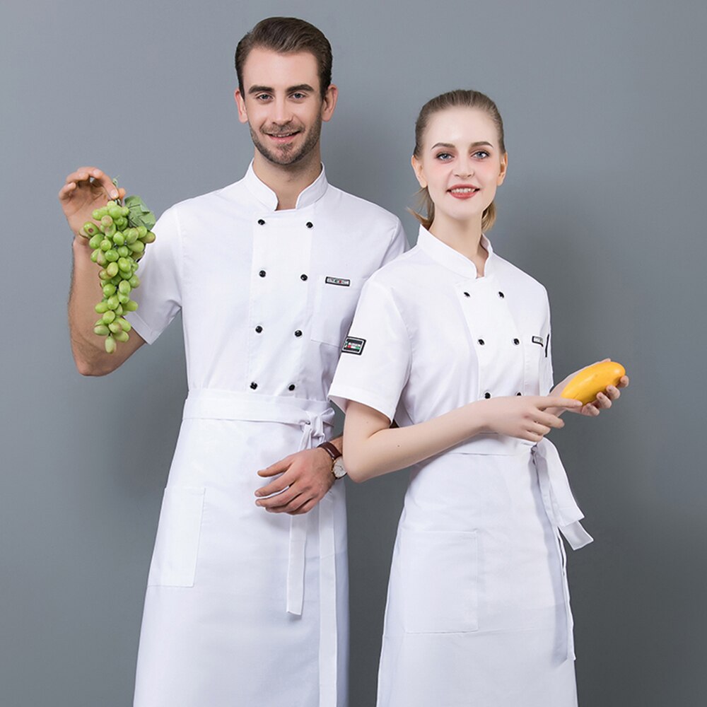 Hotel restaurant køkken kok madlavning uniform kortærmet unisex sommer cafe frisør salon tjener arbejdsjakke gratis tørklæde